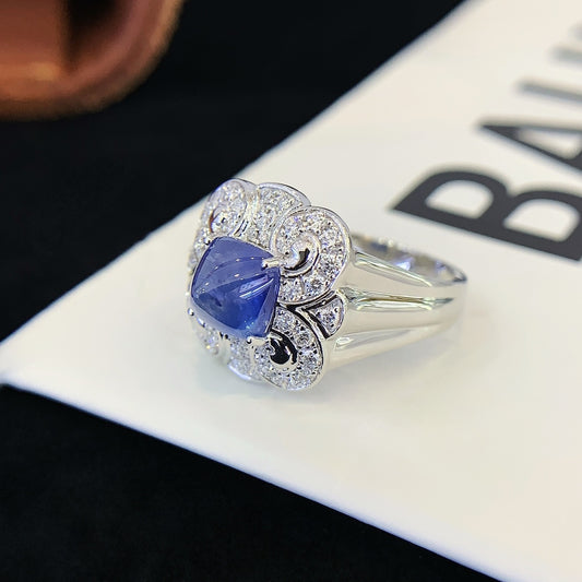 Vintage Cushion Sapphire Engagement Ring Moissanite cluster Wedding Ring