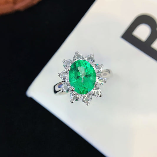 Vintage Oval Emerald Engagement Ring Moissanite cluster Wedding Ring