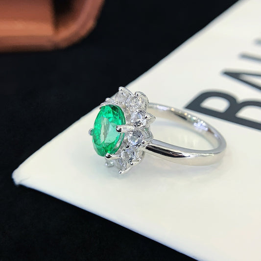 Vintage Oval Emerald Engagement Ring Moissanite cluster Wedding Ring