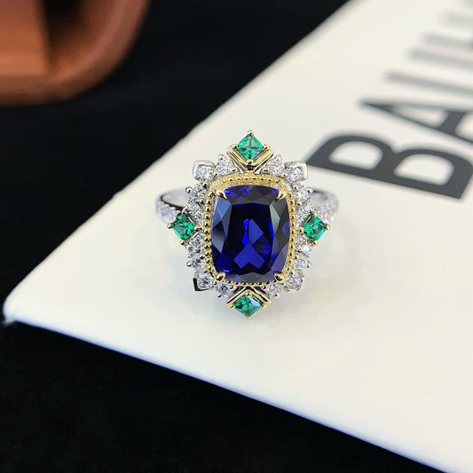 Vintage Oval Sapphire Engagement Ring Moissanite cluster Wedding Ring