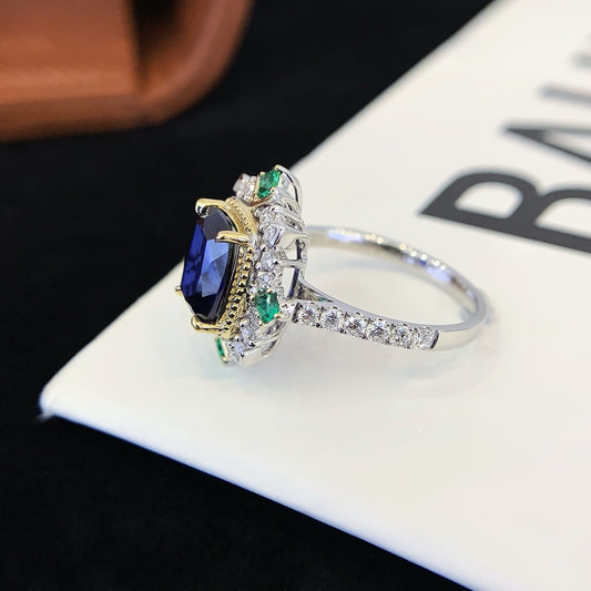 Vintage Oval Sapphire Engagement Ring Moissanite cluster Wedding Ring