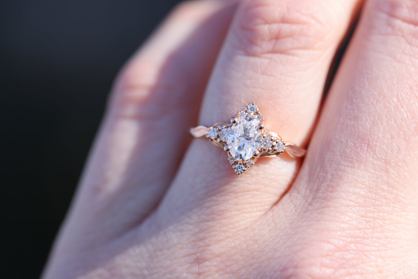 Unique Galadriel Oval Moissanite Engagement Ring
