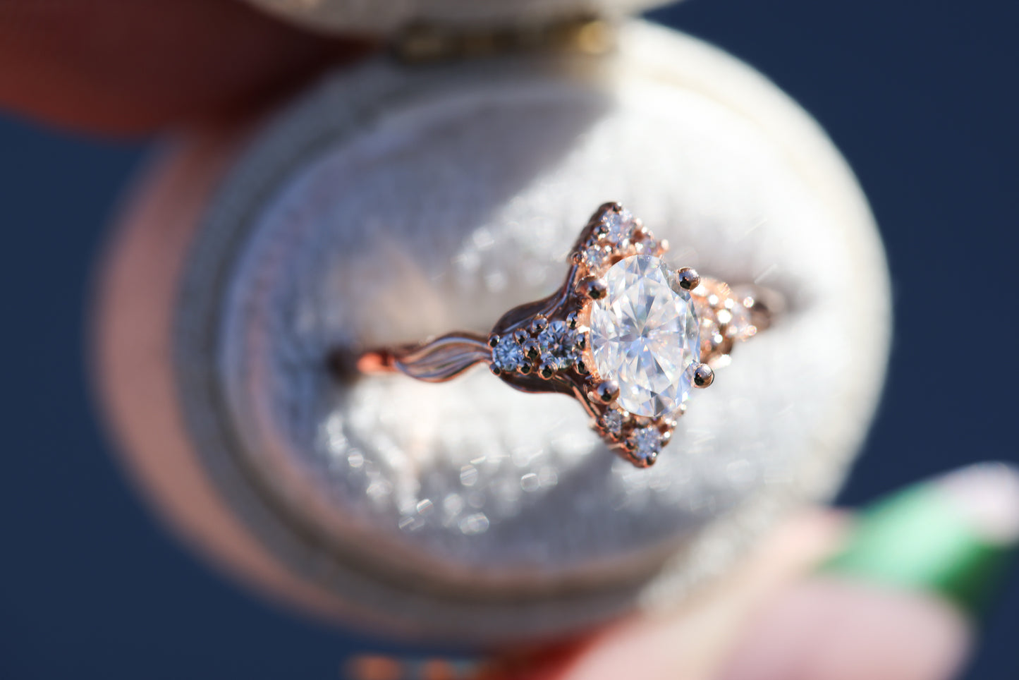 Unique Galadriel Oval Moissanite Engagement Ring
