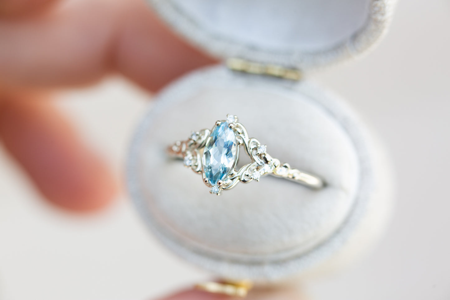 Unique Aurora Marquise Lab Aquamarine Ring
