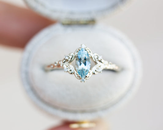 Unique Aurora Marquise Lab Aquamarine Ring