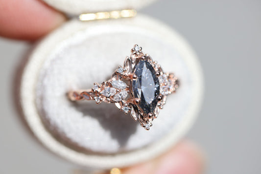 Unique Celeste Rose Starlight Marquise Grey Moissanite Ring