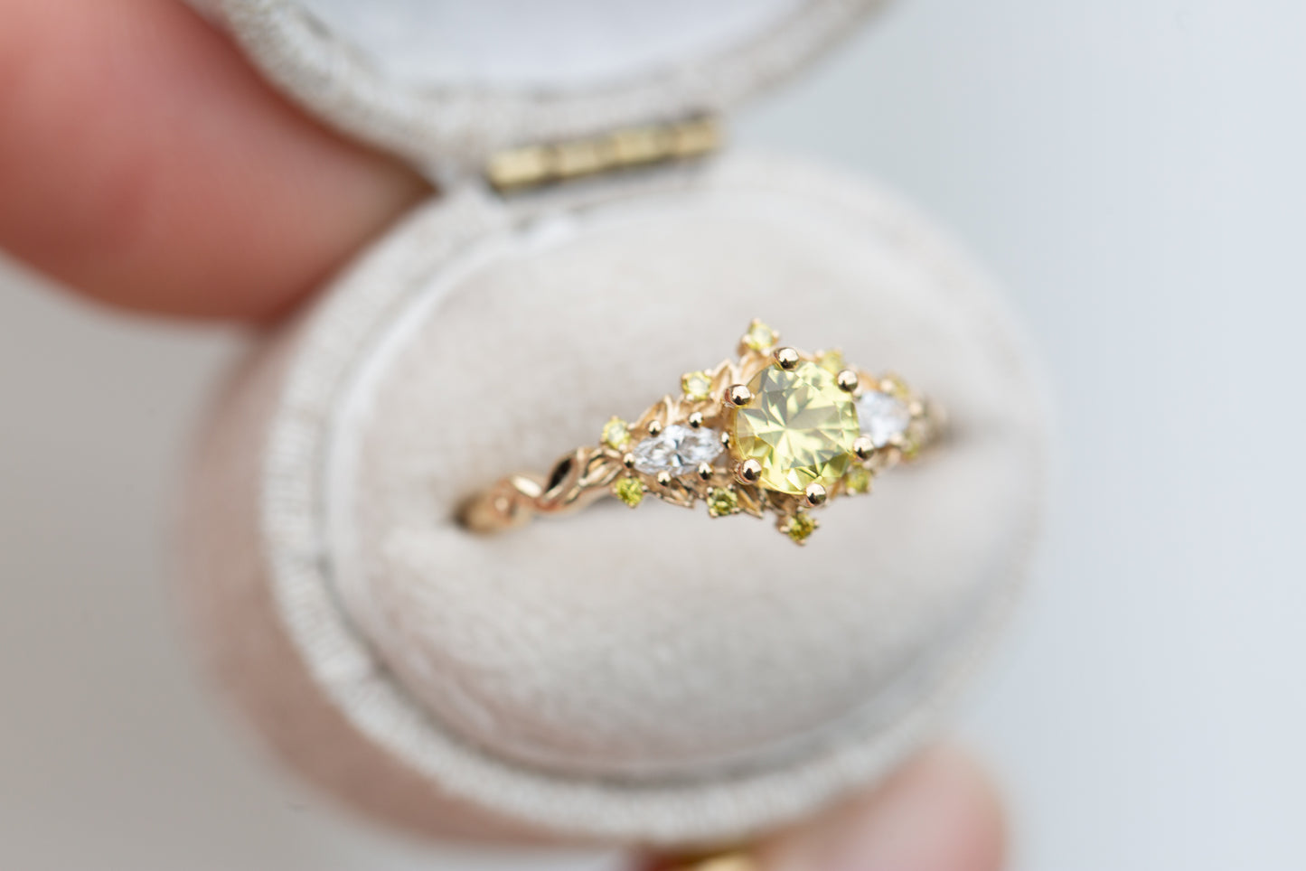 Unique Floral Rose Three Stone Round Citrine Ring