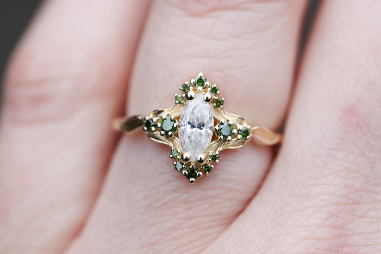 Unique Astraea Half Halo Marquise Moissanite Ring