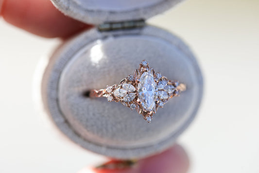 Unique Starlight Marquise Moissanite Ring