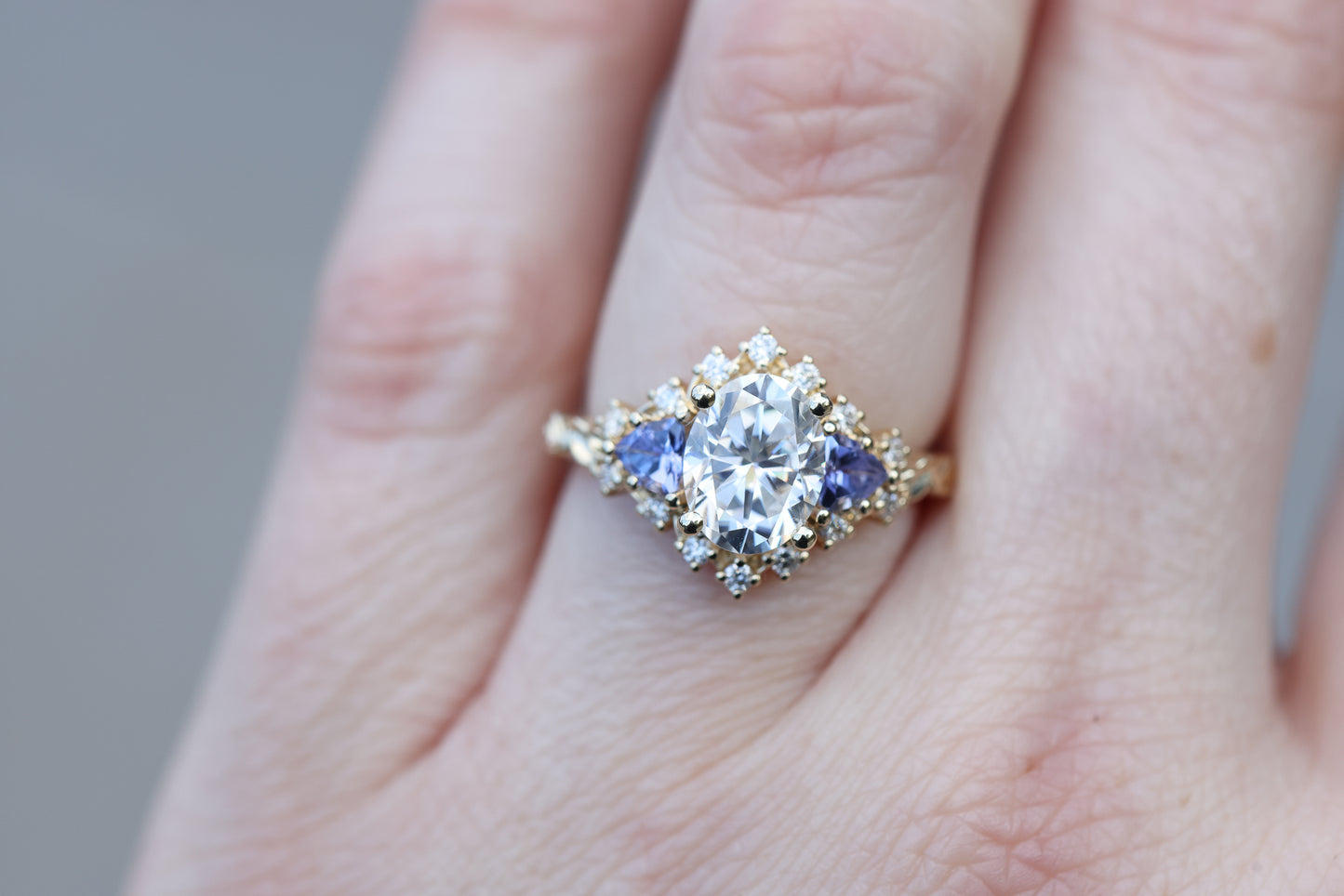 Unique Briar Half Halo Oval Moissanite Ring