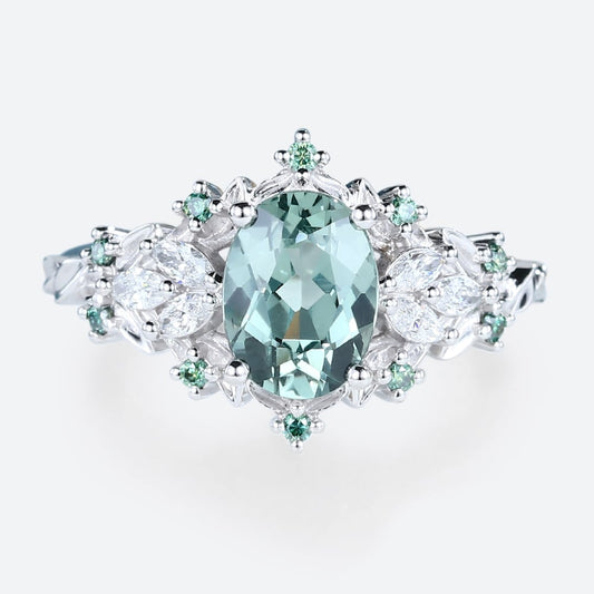 Unique Briar Rose Starlight Oval Green Sapphire Engagement Ring